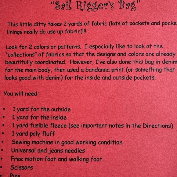 The Sail Riggers Bag Quilted Pattern EV Spires Designs - Picture 4 of 6